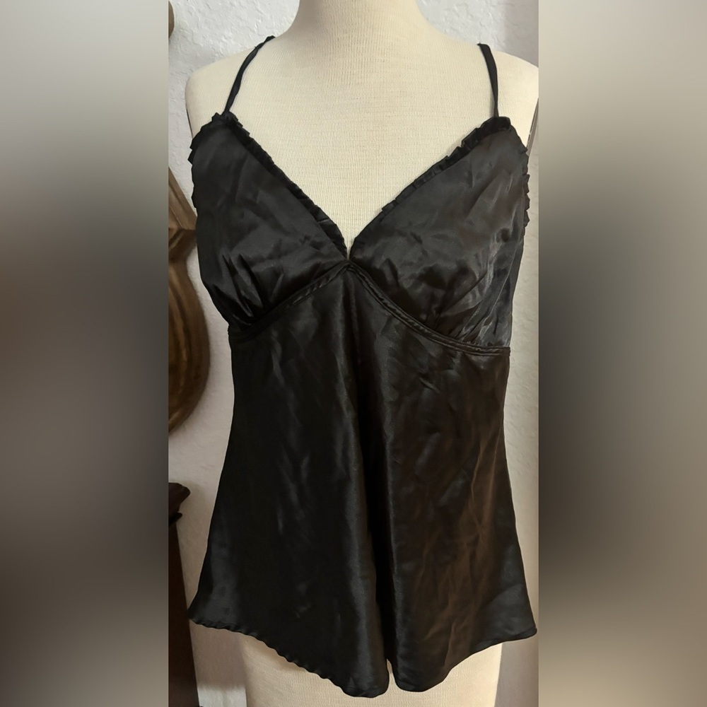 Zenobia Black Satin Cami Top Womens 2X Plus Size Silky Camisole Adjustable Strap